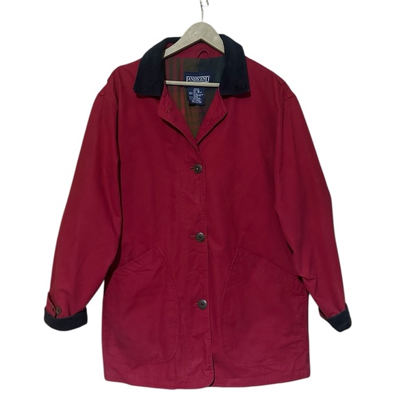 Lands' End Barn Chore Red Jacket Coat Multi Plaid Flannel Lining Women’s Sz L - Picture 4 of 12